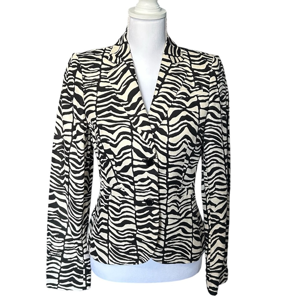 Calvin Klein Women’s Linen Blend Blazer, Zebra Print, Size 4